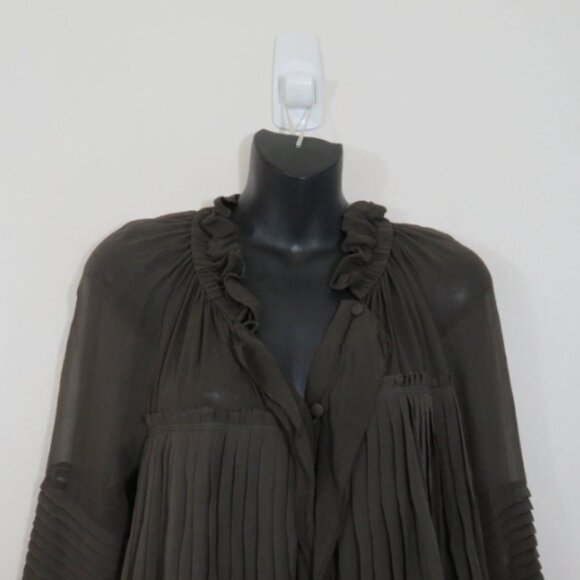 Vera Wang US 4 Silk Pintuck Blouse Button Down Flowy Romantic Gray Long Sleeve - Picture 3 of 5